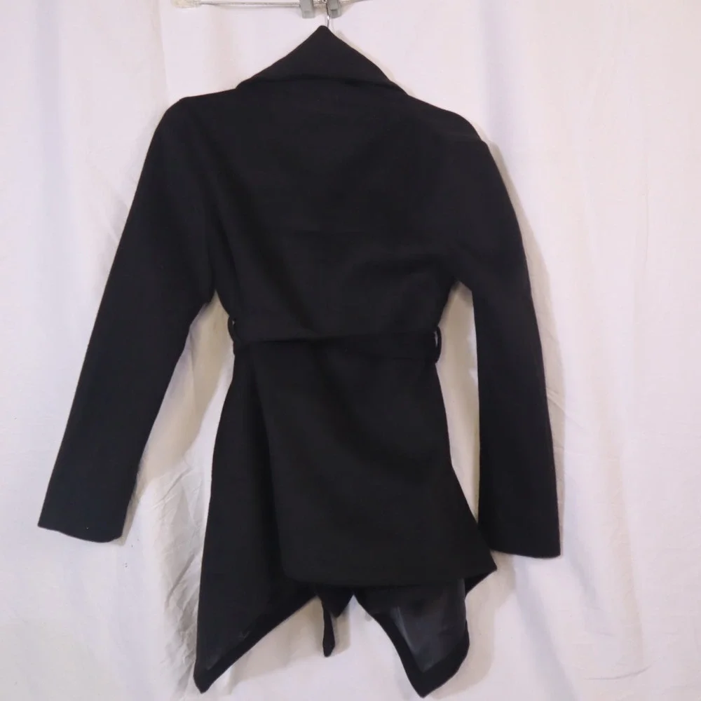 Chicwish Black Wool Blend Shawl Collar Belted Wrap Coat XS - Picture 4 of 11